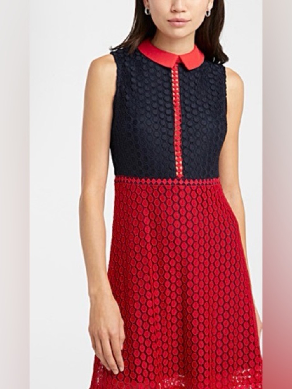 Simons Twik Lace Colorblock Dress Red Black Peter Pan Collar Size Medium